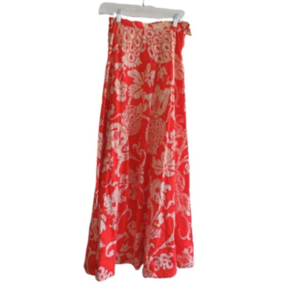 Vintage Dresses & Skirts - VINTAGE FRITZI OF CALIFORNIA Hawaiian Floral Maxi Skirt in Orange White Sz XS